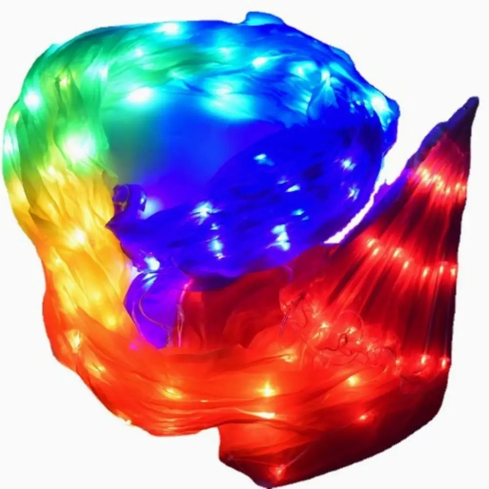 Leque de dança clássica led, cor gradiente, 1.5m, adereços de performance, leque de dança do ventre, imitação longa de dançarina de rayon, prática de leque de seda