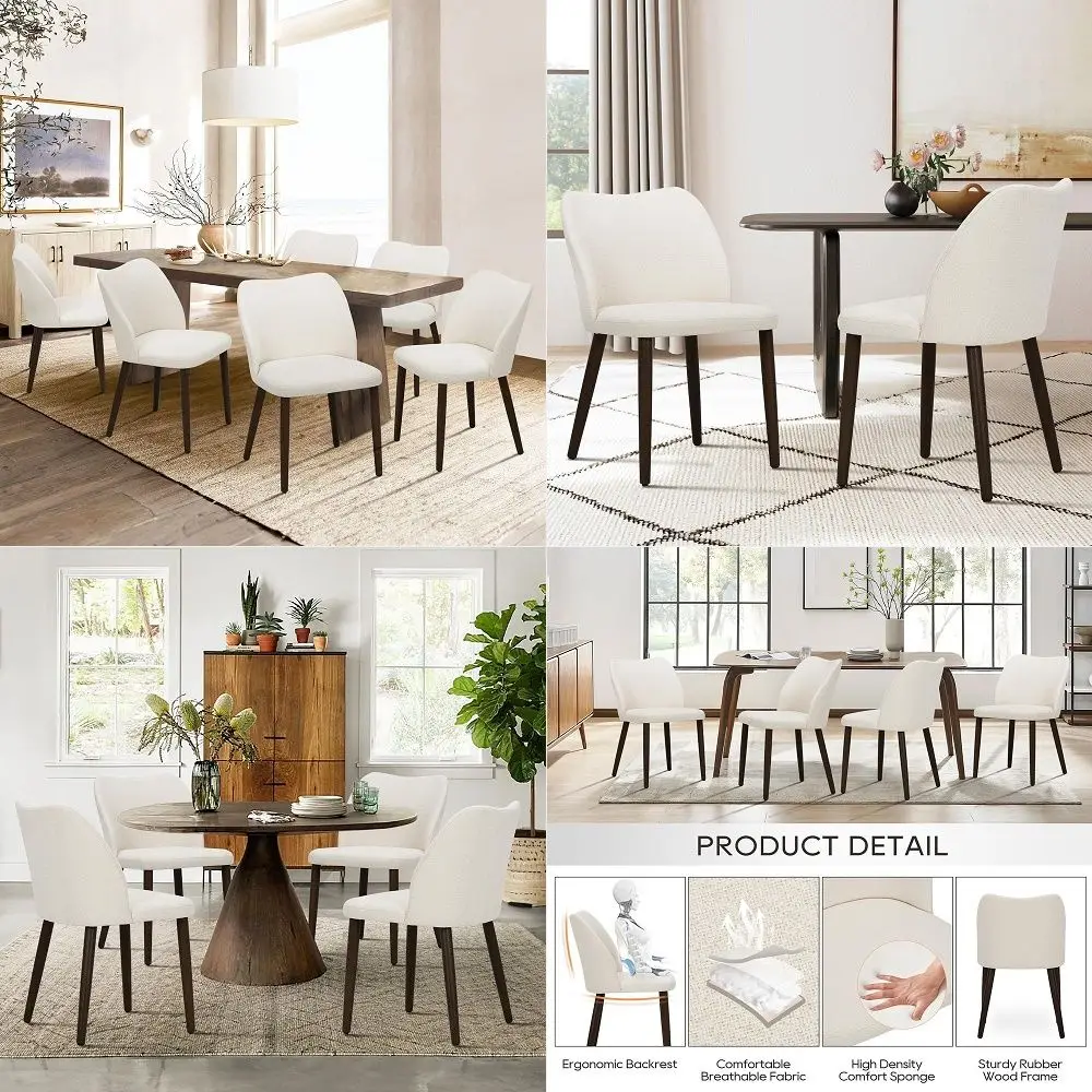 

Upholstered Dining Chairs Set of 6, Modern Fabric Dining Room Kitchen Side Chair with Padded Seat and Wood Legs for Restaurant