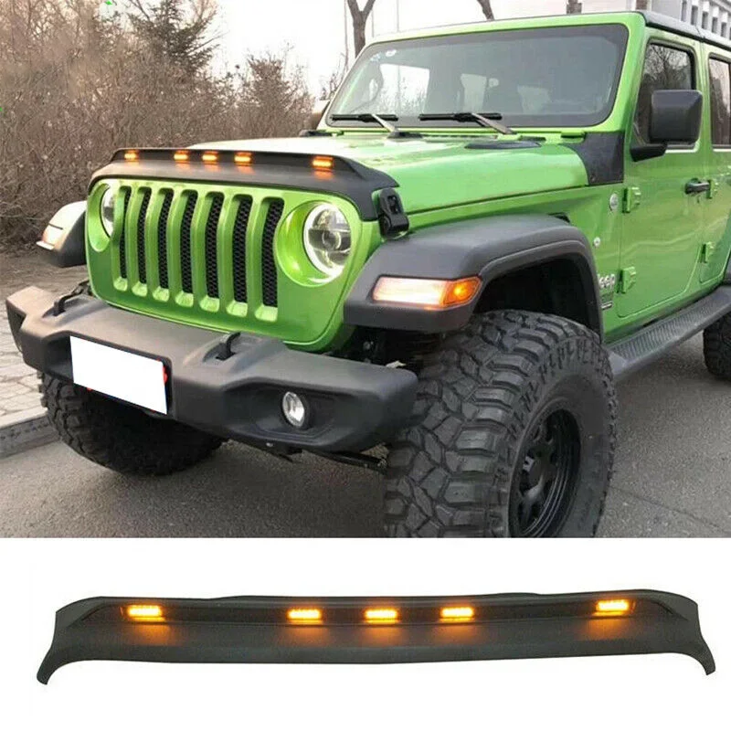 Car Front Hood Protector Bug Sandstone Block Deflector Shield with Light for Jeep Wrangler JL 2018-2020 Exterior Mudguards