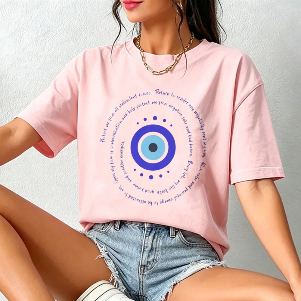Dark Blue Evil Eye Protection T-Shirt Karma and Fate Printing Tshirt Spiritual Eye Design Cotton Unisex Tee Summer Casual Shirt