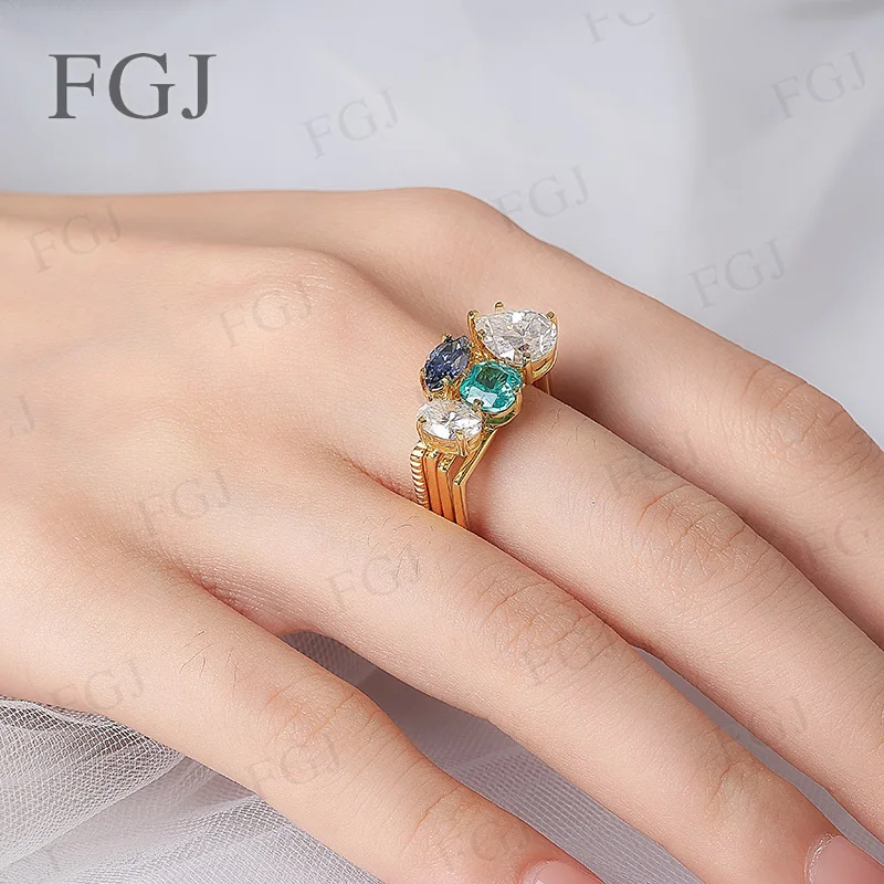 S925 Sterling Silber Unregelmäßiger Stapelbarer Ring Multi-Edelstein Moissanit Paraiba Saphir Mehrschichtiges Band Damen Feiner Schmuck – Detail 15
