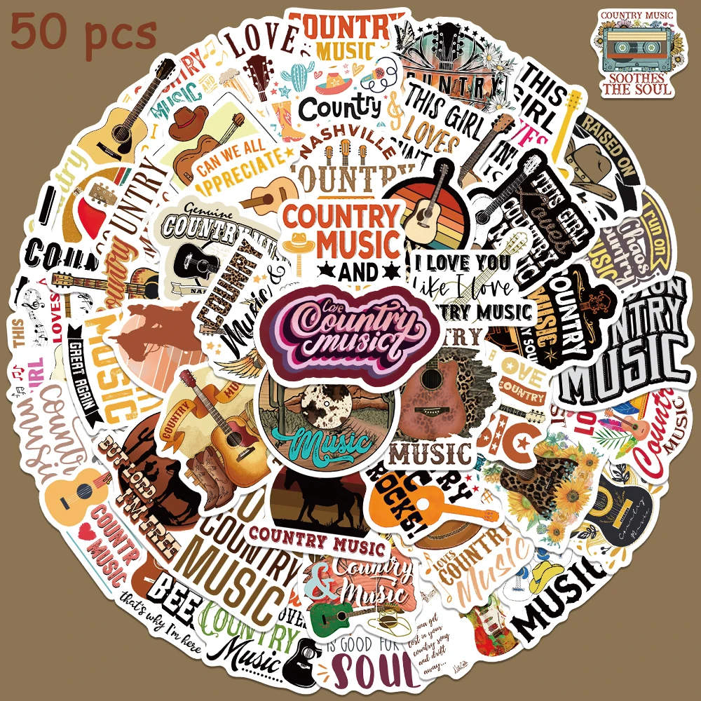 50 stücke Country Musik Aufkleber Retro Gitarre Aufkleber Für Telefon Gepäck Sammelalbum Skateboard Laptop Umschlag Label Dekorative Aufkleber