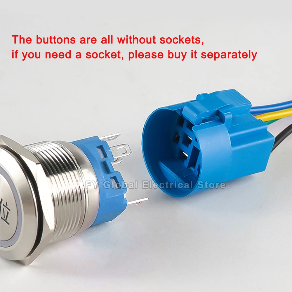 22mm Customization Car Boat Button Latching/Momentary Waterproof Metal Push Button LED Light Automatic Reset Self Locking 12V