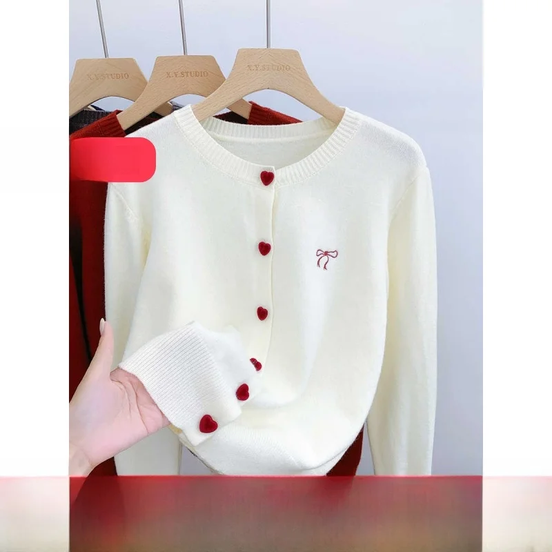 Ele Long Sve ニット カーディガン セーター 刺繍入り ノット 秋冬 ファッション アウター レディース