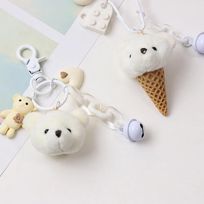 Sweet Cute Ice Cream Bear Plush Toy Keyring Charm Soft Stuffed Keychain Backpack Pendant Bag Ornaments Girly Heart Birthday Gift