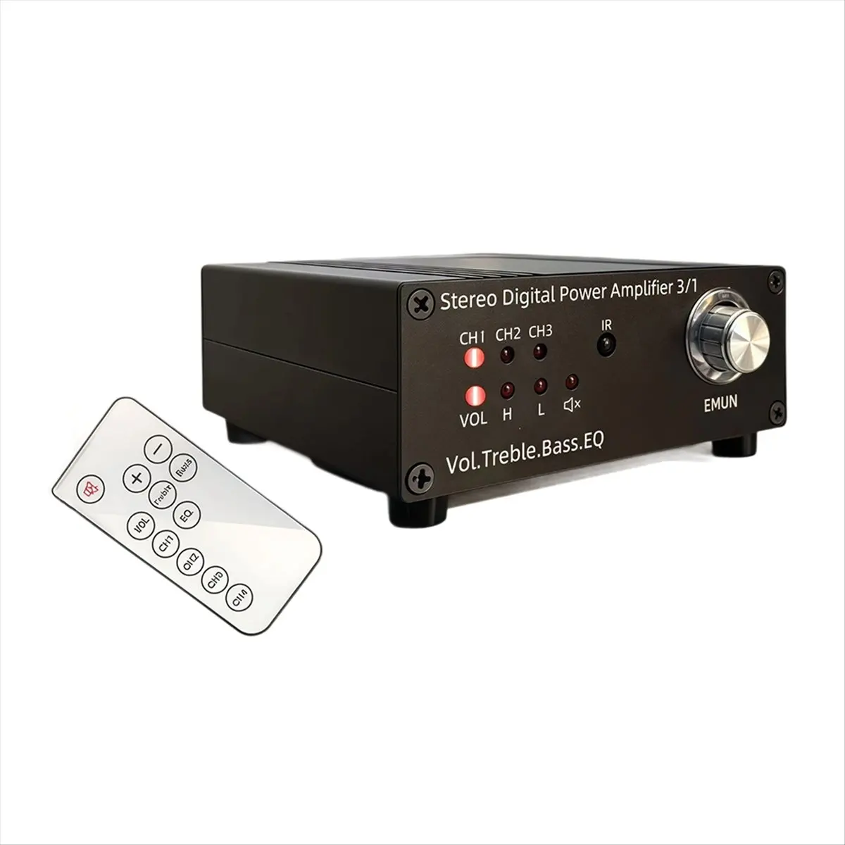 A26Z TPA3116 Stereo Digital Amplifier with EQ Mode Bass and Treble Settings 3 RCA with Remote Control US Plug