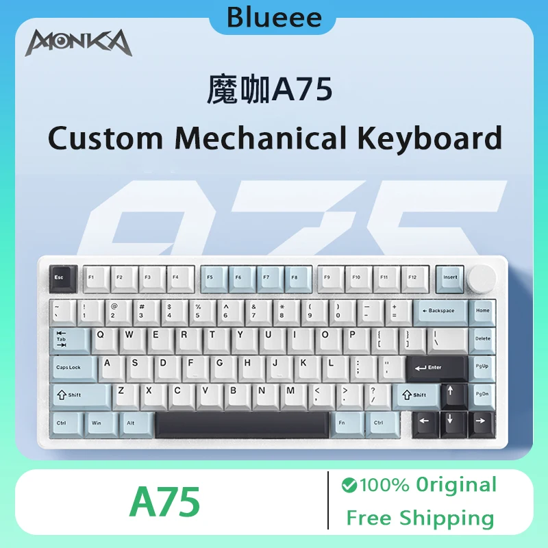 

NEW MONKA A75 Mechanical Keyboard Wireless Bluetooth Tri Mode RGB Hot-Swap Gasket Knob Office Gamer PC Gaming Keyboard Gifts