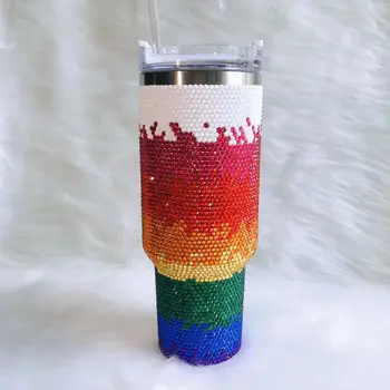 כוס 40oz עם מכסה וקשית עם ריינסטון שיפוע בקבוק מים נירוסטה עם שם בהתאמה אישית מתנה אישית עבורה 10 best sales כוס בלינג - №8