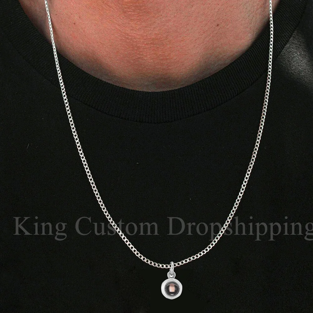 

Personalized Long 925 Sterling Silver Chain Men's Projection Necklace 60cm Chain Custom Photos Birthday Gift for Boyfriend