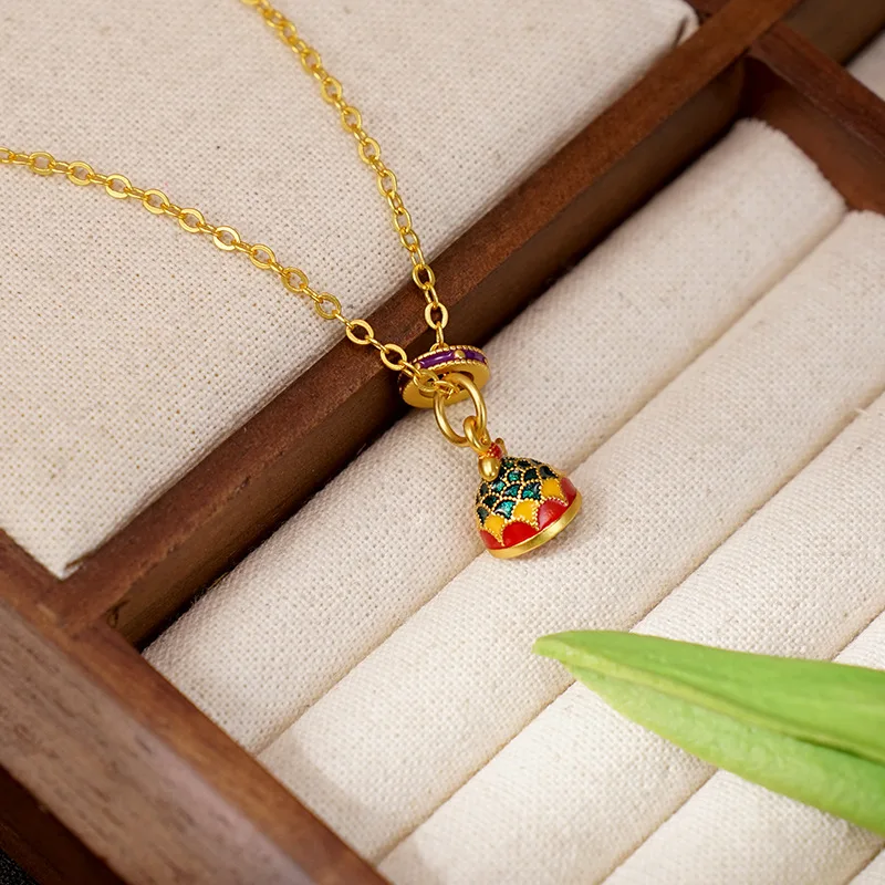 Enamel Painted Leaping Carp Fortune Turning Seal Pendant Traditional Handcrafted Modern Chinese Style Adjustable Choker Necklace