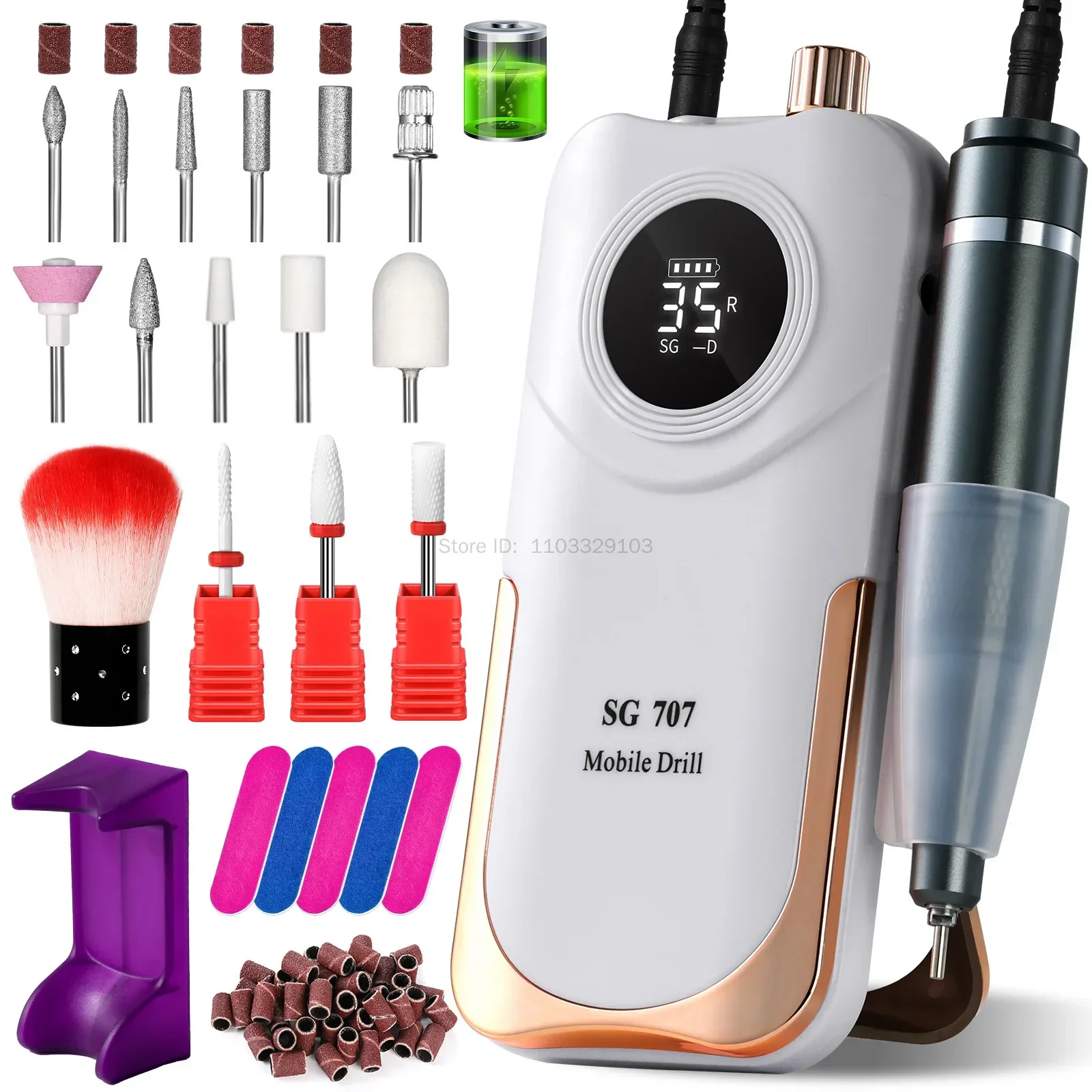 Professional Nail Drill 35000RPM Rechargeable Electric Nail Drill Machine LED Display Cordless Nail E File for Acrylic Gel Nails