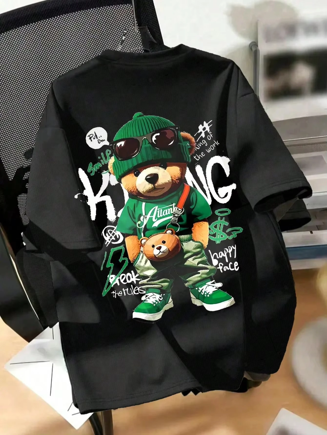 كارتون الدب نمط الرجال تي شيرت مريح قصير الأكمام البلوز الرجال ملابس خارجية الصيف الشارع الاتجاه Y2K للجنسين #2