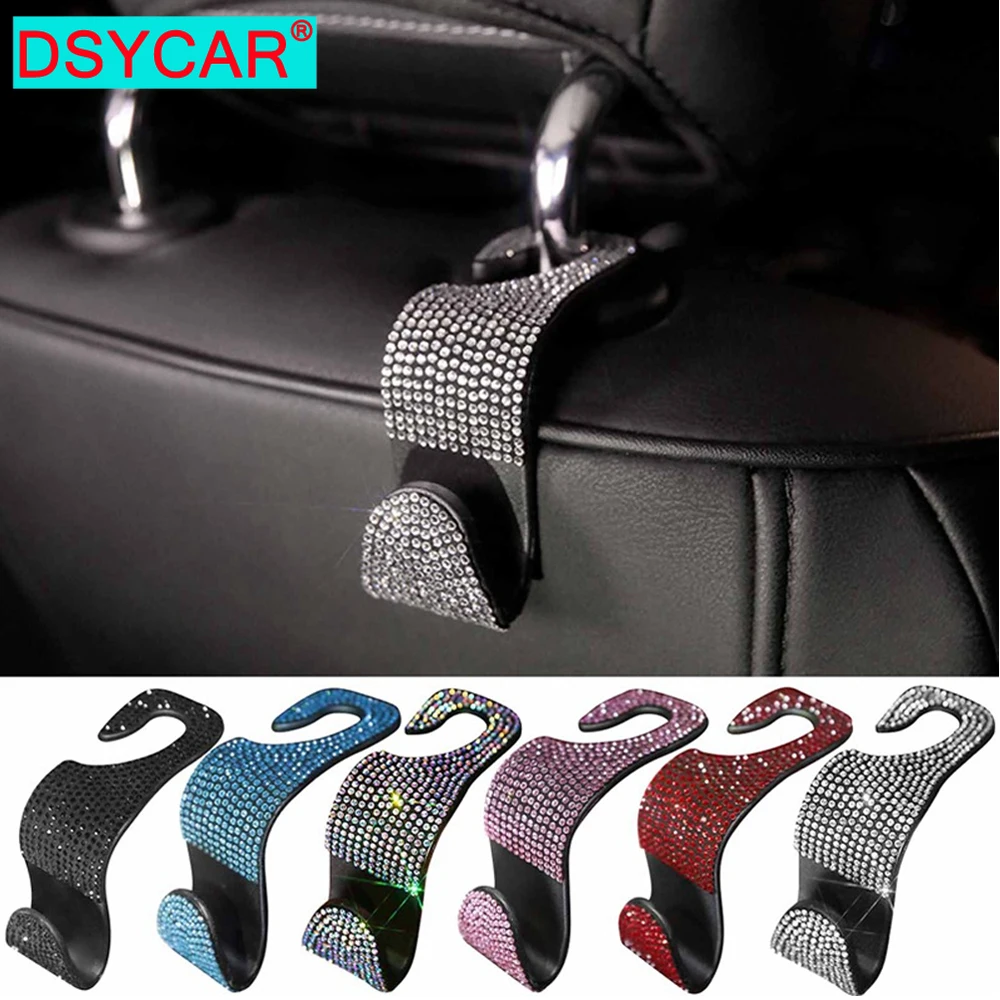 

DSYCAR 2Pcs/Pair Car Seat Hooks Bling Crystal Headrest Hook for Women Girls, Auto Back Seat Hangers Rear Hook