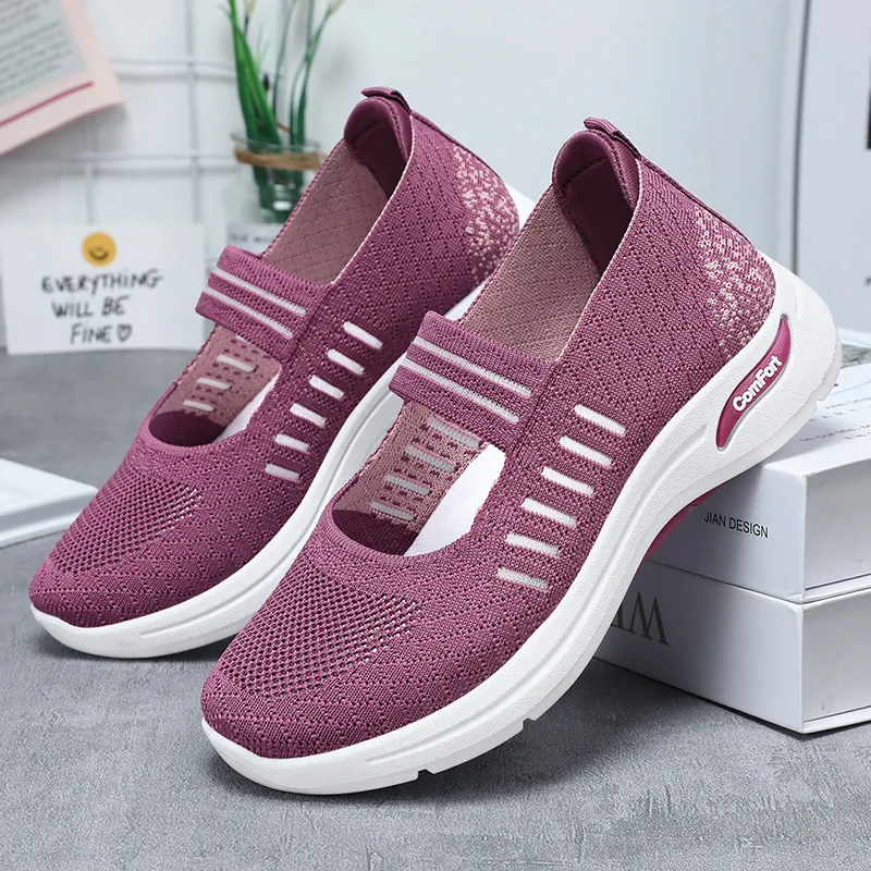 

2024 New Mesh Mary Janes Shoes Platform White Striped Sneakers Woman Loafer Trainers Summer Breathable Knitting Flats