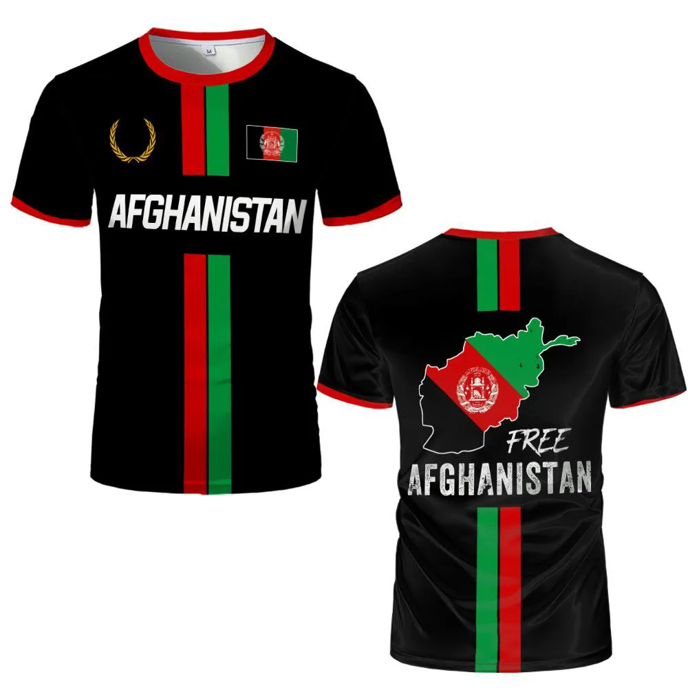 Camiseta de futebol estilo Afeganistão masculina com estampa do mapa da bandeira afegã, jersey masculino de secagem rápida, respirável, casual, gola redonda, para esportes.