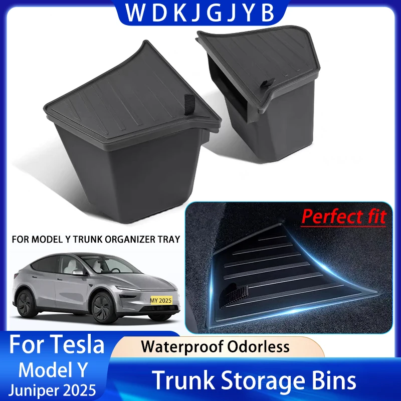 

For Tesla ModelY Juniper 2025 Trunk Organizer Waterproof Rear Trunk Storage Bins Side Box With Carpeted Lip Interior Accessories