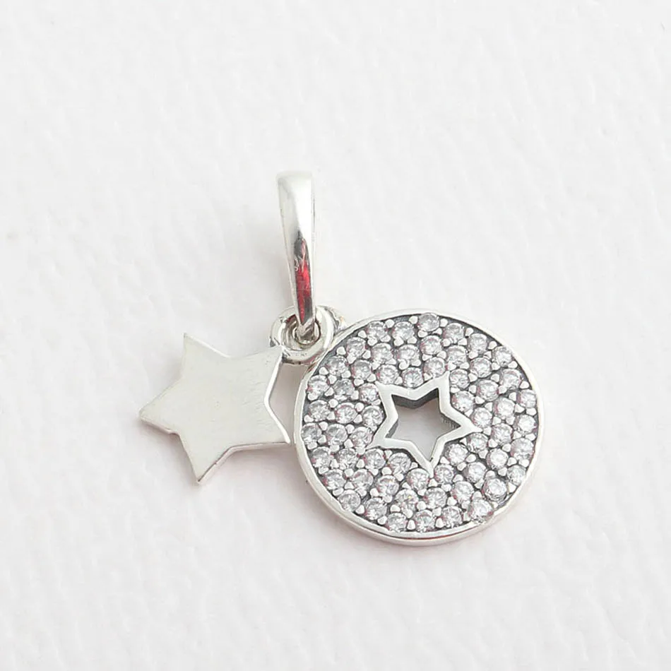 S925 Sterling Silver Celebration Stars Dangle Charm Fit Women Necklaces & Bracelets Clear CZ Birthday Gift DIY Jewelry