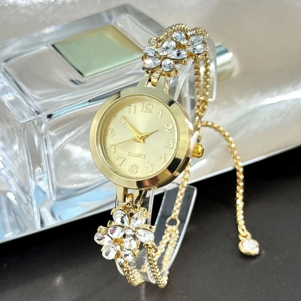 Elegant Women's Bracelet Watch Flower Quartz Wristwatch Exquisite Ladies Business Watches Pull Type Oval Shaped