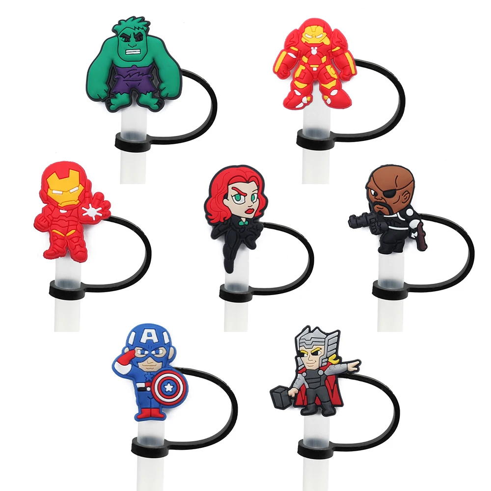 Marvel DC superheroe Straw Cover Cap for Reusable Drinking Dust Cap Glas Cup Accessories,Straw Toppers 10mm Silicone Straw Cover