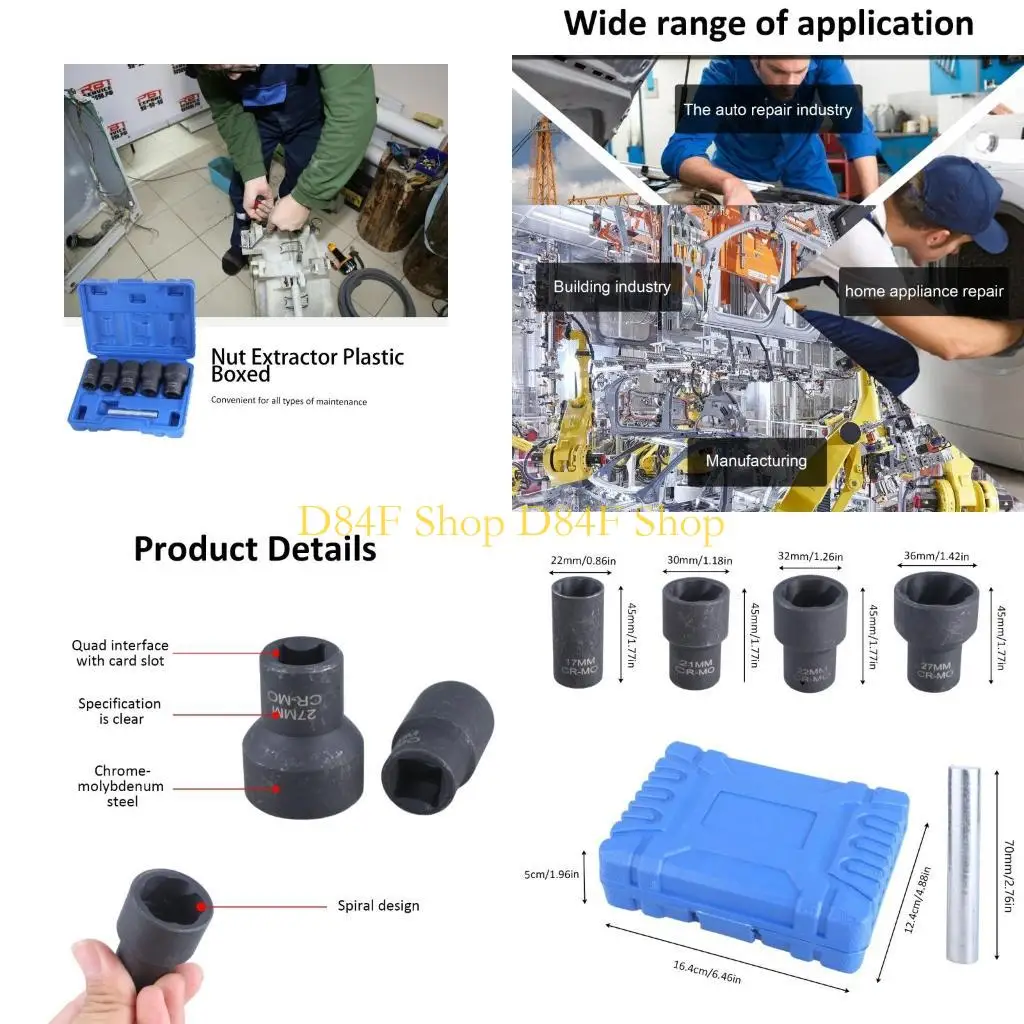 D84F 6Pcs Lug Nut Remover Wheel Lock Removal Extractor Set for Removing Damage