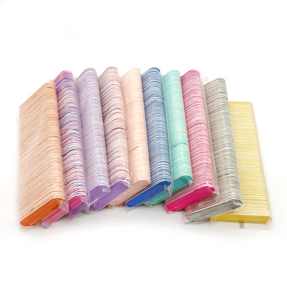 

500Pcs Double Sided Nail Files Wholesale 180/240 Grit Disposable Mini Colorful Wooden File Nail Products Manicure Pedicure Tools