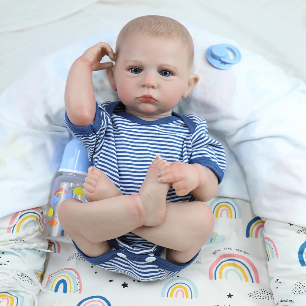 Boneca bebê reborn de corpo inteiro de 18 polegadas, boneca Cameron com cabelo pintado, pele pintada 3D, feita à mão, bonecas recém-nascidas realistas