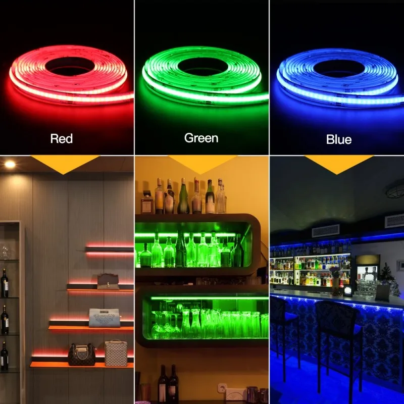 RGB COB LED Strip Lamp 12V 24V 810 840 LEDs/M 10MM PCB FOB Flexible Tape Light High Density RA90 Linear Dimmable Rope 5M/Roll