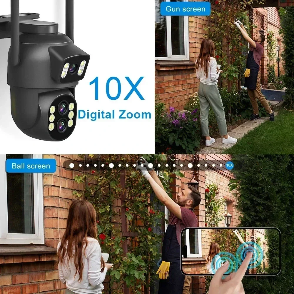 ANSVICAM 6K 12MP WiFi Camera Dual Lens Outdoor 10xZoom Dual Screen PTZ Camera PIR Auto Tracking Security-protection Video Camera