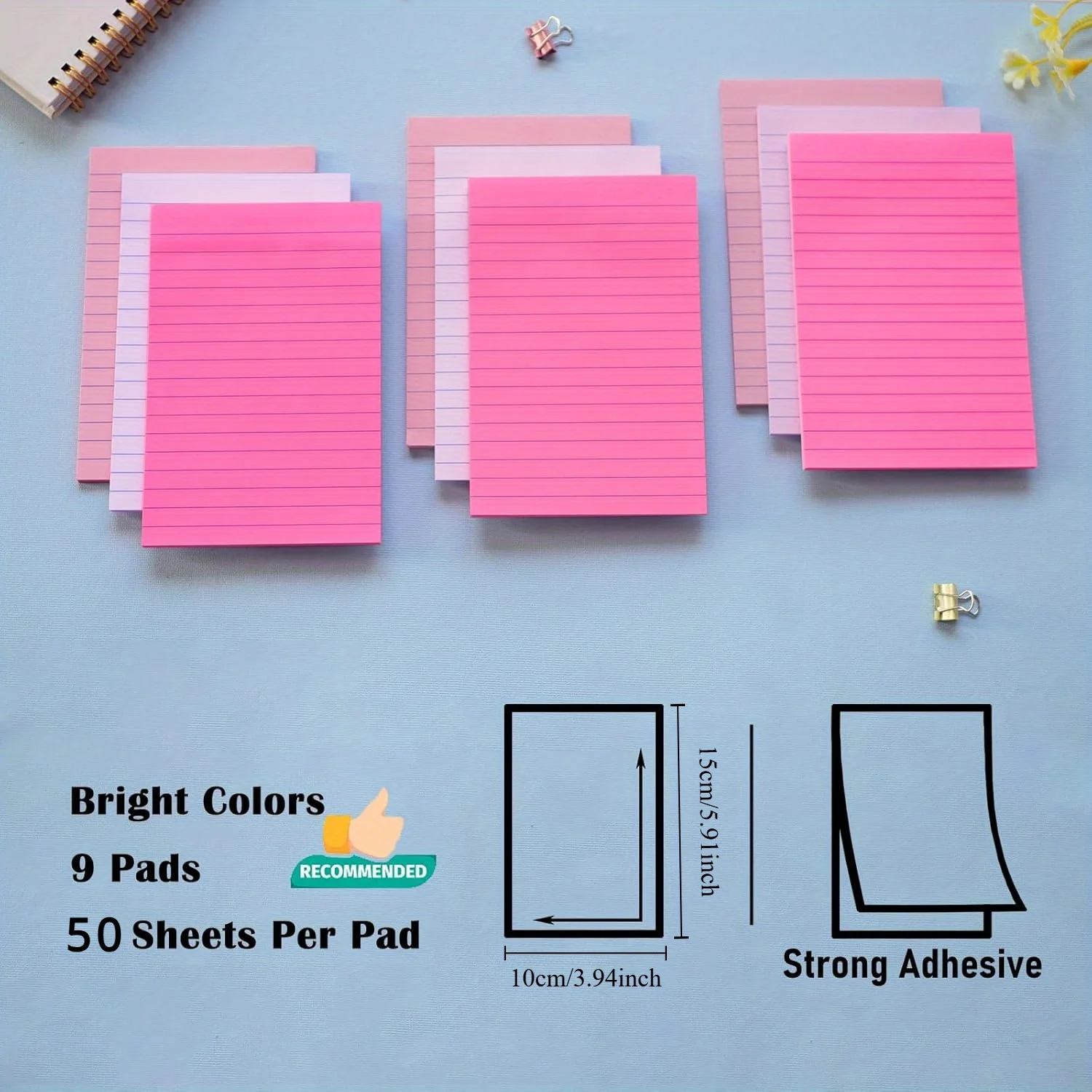 405 ورقة/9 قطع ملاحظات لاصقة مبطنة، لاصق قوي وتصميم سهل المسيل للدموع للمنزل والمكتب |   ملاحظات لاصقة نابضة بالحياة