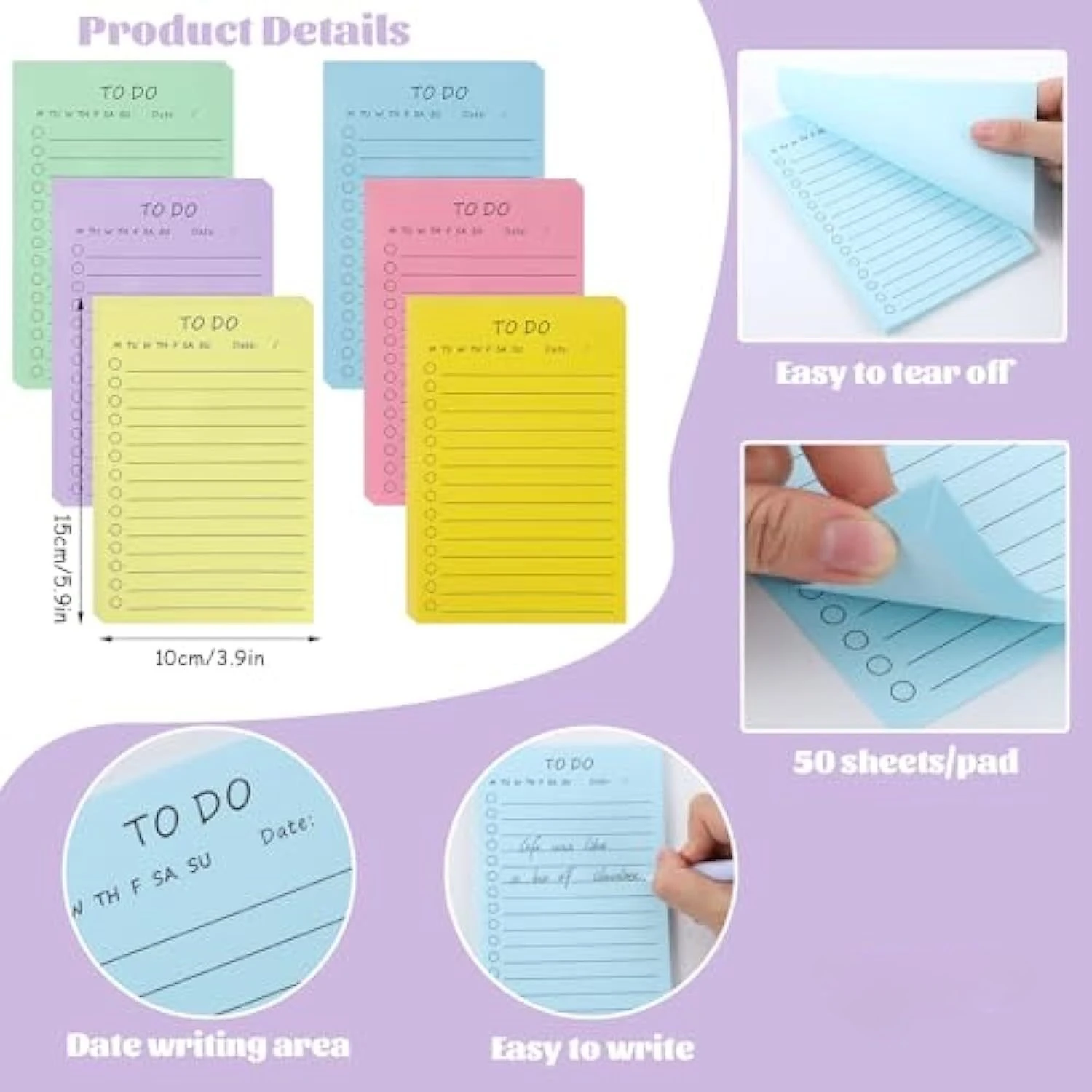 50 Sheets Light Color Sticky Notes Memo Pad Message Paper PlannerTo Do List Notes Grocery List Sticker School Stationery - view 3