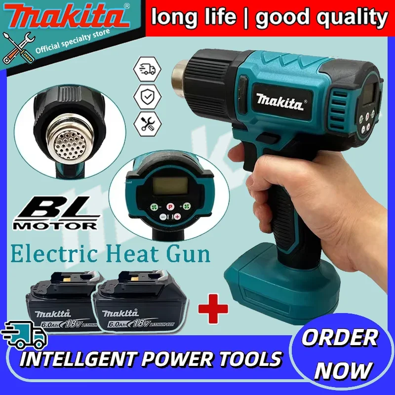 

Makita Cordless Heat Gun 2 Nozzles Industrial Shrink Digital Display Electric Air Guns Wrapping Hot Air Gun for 20V Battery