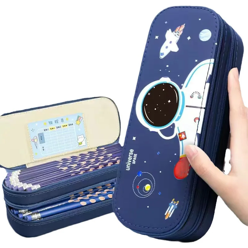 Imagem -06 - Chen Lin Dupla Camada Espaço Astronauta Lápis Case para Meninos Grande Capacidade Bolsa de Armazenamento à Prova Impermeável Água Bolsa de Lápis Estudante Papelaria