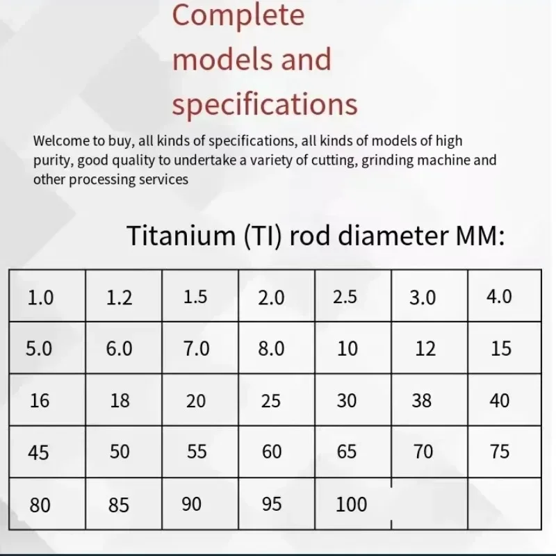 1 mm, 2 mm, 2,4 mm, 3 mm, 4 mm, 5 mm, 6 mm, 8 mm, 10 mm, 20 mm, 30 mm, 40 mm, 50 mm. Forschungsspezial TA1TA2, hochreiner Titanstab Ti99,90 % Länge 100 mm