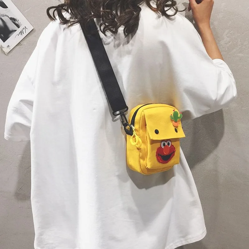Sesame Street Elmo trendy versatile canvas bag anime peripheral cartoon cute student cross-body shoulder bag casual small bag image 2