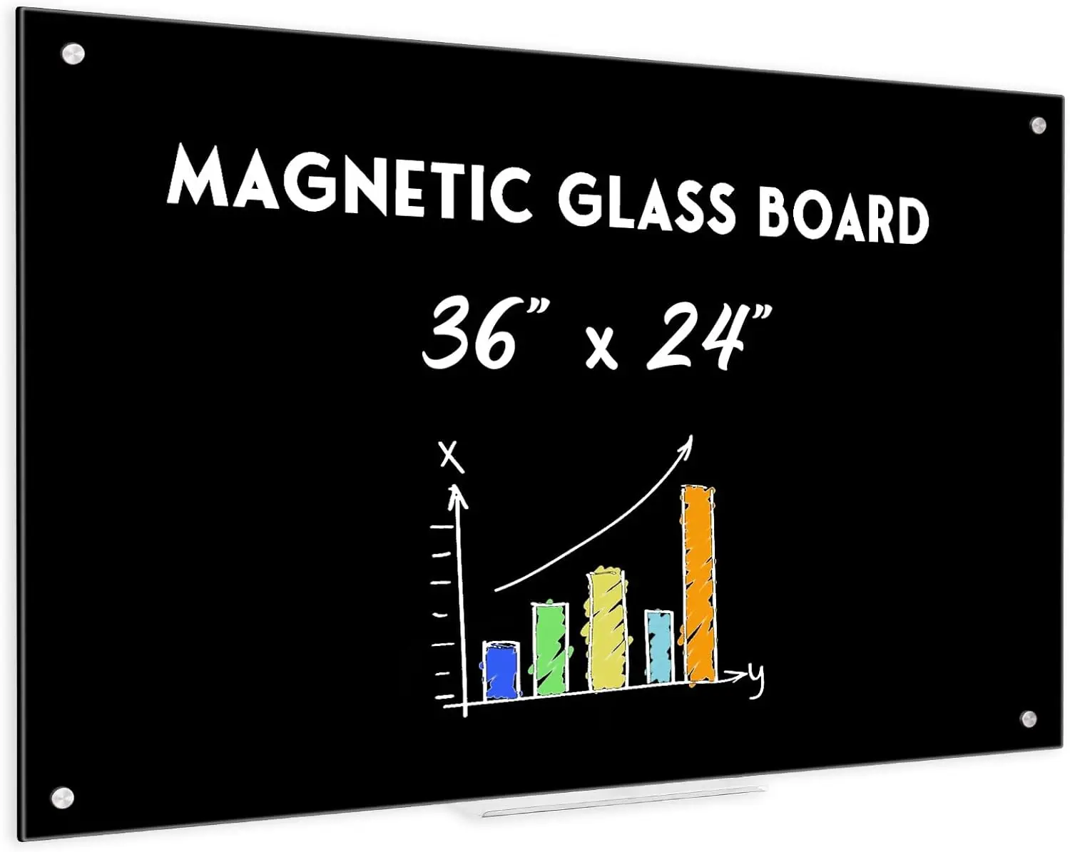 

36x24 Inch Magnetic Glass Whiteboard, Black Dry Erase Board with Marker Tray and Magnets for Office Home Classroom