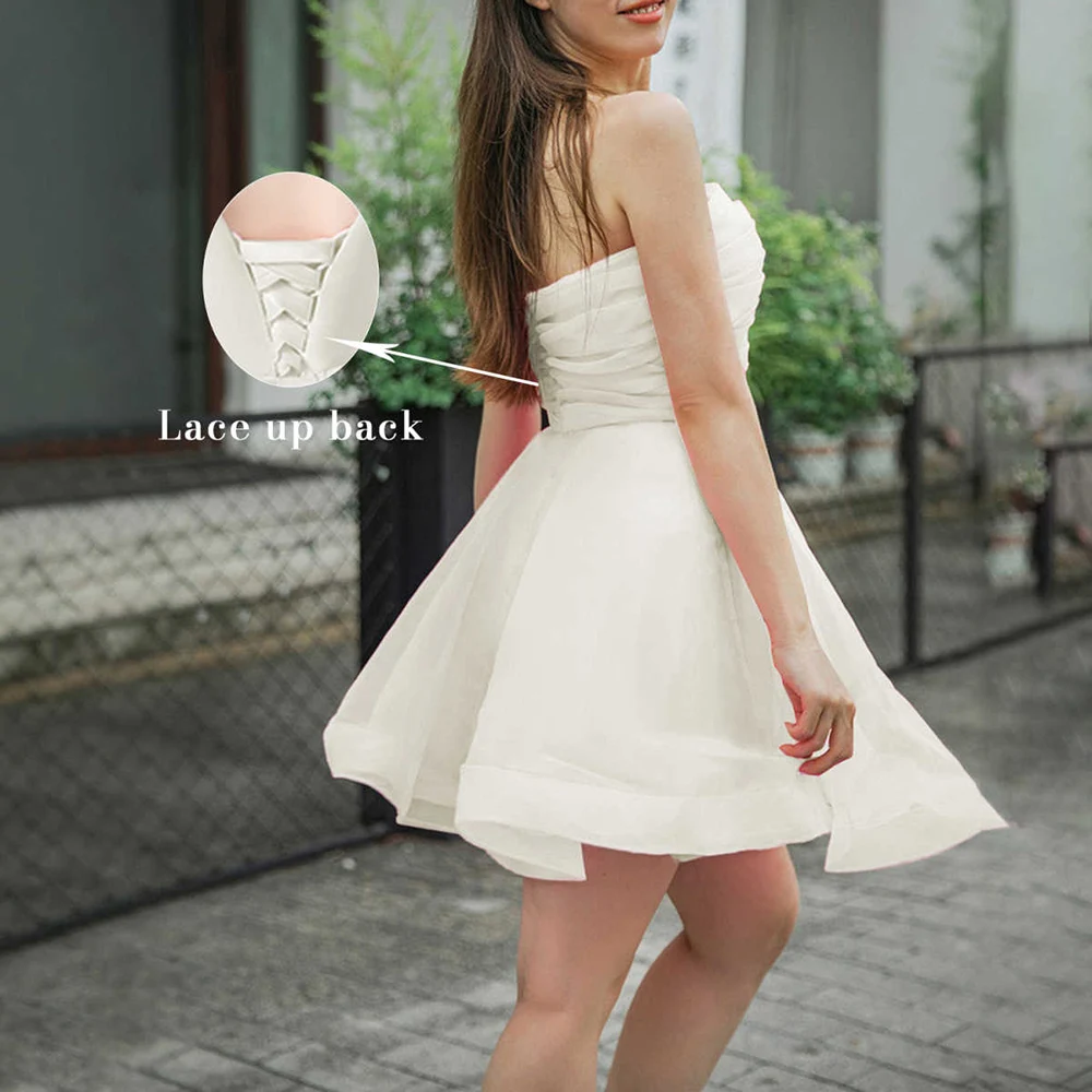 여자의 미니 웨딩 드레스 A 라인 칼집 신부 들러리 해변 휴가 휴가 칵테일 파티를위한 등이없는 짧은 웨딩 드레스