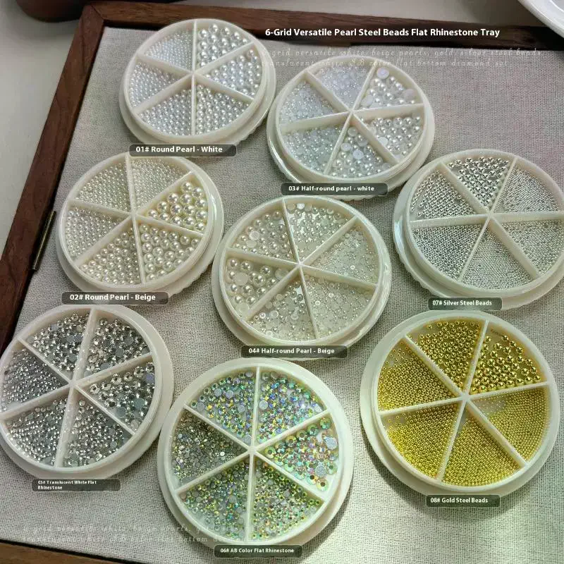6 griglie mix mini perla piccole perline di caviale in acciaio inossidabile nail art strass decorazioni per nail art argento oro fascino smalto gel