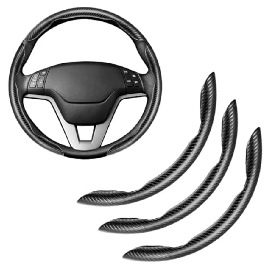 

3pcs Carbon Fiber Anti-Skid Steering Wheel Cover, Waterproof and Segmented Butterfly Design, Universal 99% Vehicle Wheel Cover