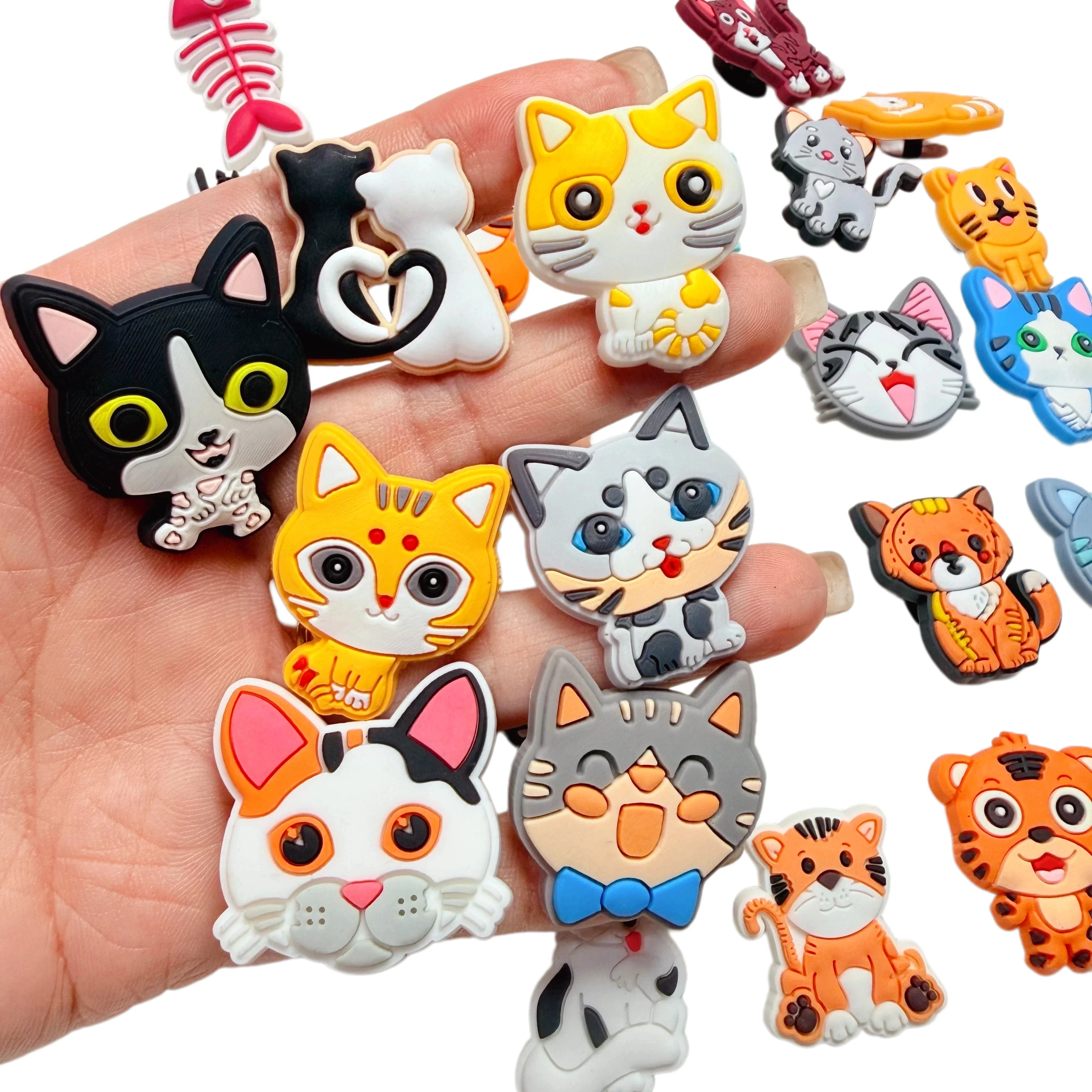 Wholesale 6-100Pcs Various Cat Shoe Buckle Ornaments Fishbone Man Woman PVC Slides Charms For Best Birthday Gifts