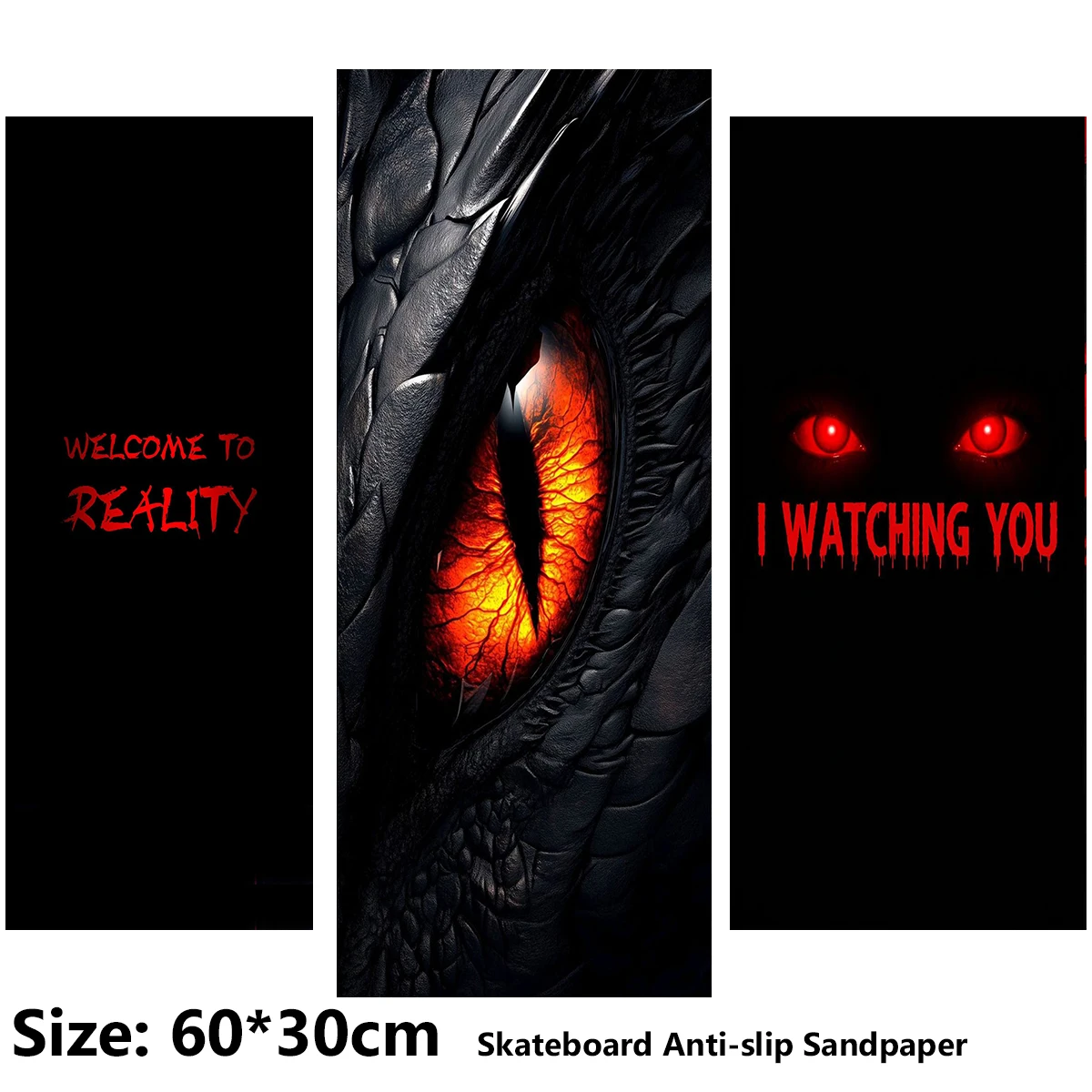 Electric Scooter Anti-slip Sticker Sandpaper Skateboard GripTape Sheet 60*30cm Innovative Text with Sharp Eyes Pattern