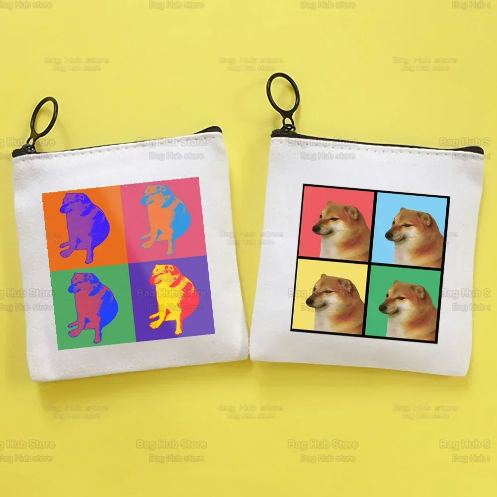 Cheems Dog Shiba Inu Vaporwave Aesthetic Mini Coin Purse Small Bag Cute Niche Canvas Coin Purse Bag