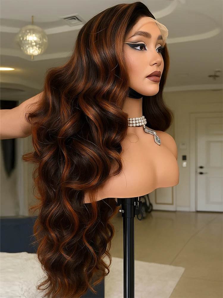 

1B/30 Omber Highlight Wig Человеческие волосы Объемная волна 13x4 HD Парики фронта шнурка Бразильский черный коричневый цветной парик фронтальной части шнурка человеческих волос