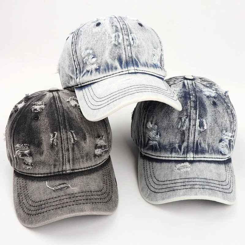 Summer Outdoor Sun Shade Washed Denim Hat For Men Snapback Trucker Hats High Quality Women Cap Worn Hole Baseball Caps