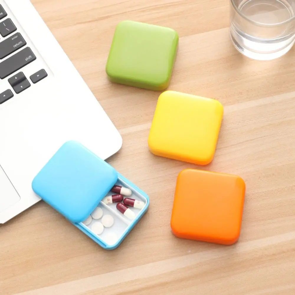 Portable Plastic Push-Pull Pill Box Square Two-Compartment Small Medicine Box Dust-Proof Candy Color Tablet Container