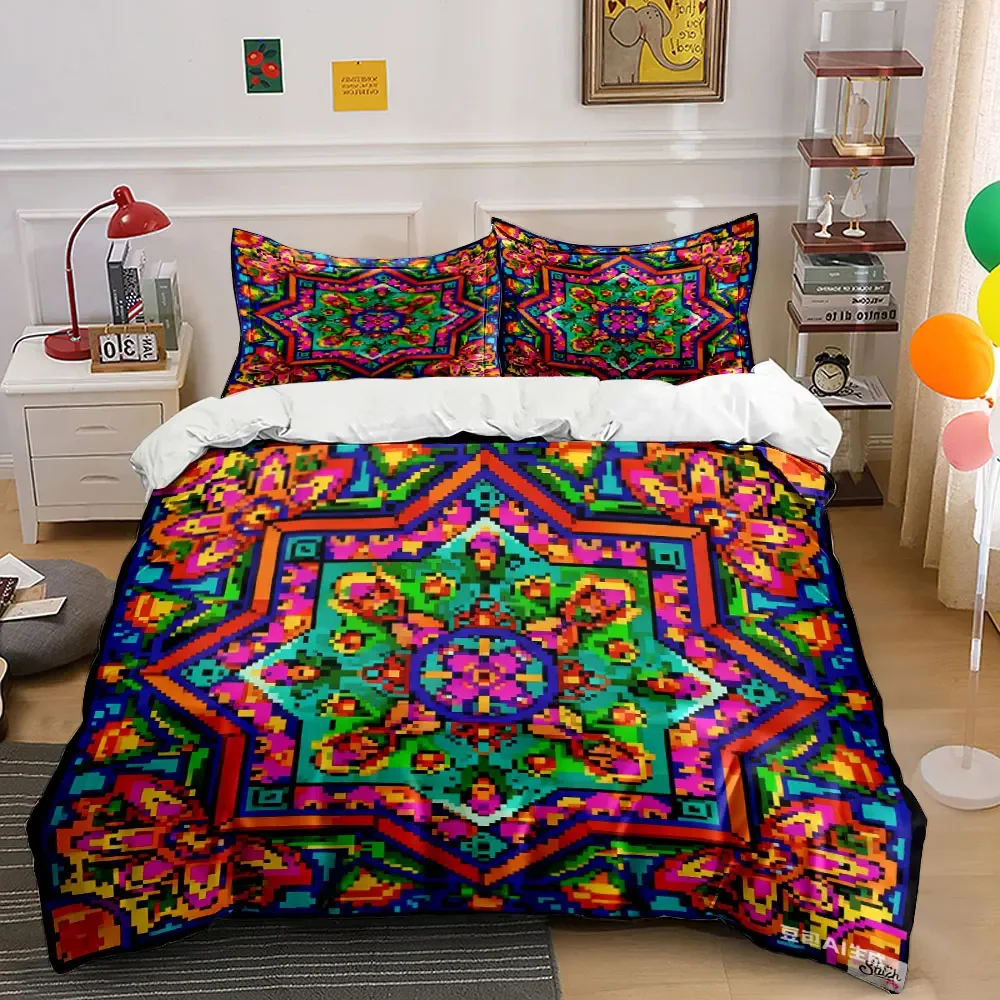 Colorful Mandala Three-Piece Decor Set Multiple sizes kid's and adults' bedroom Exquisite 3PC bedding set, gift