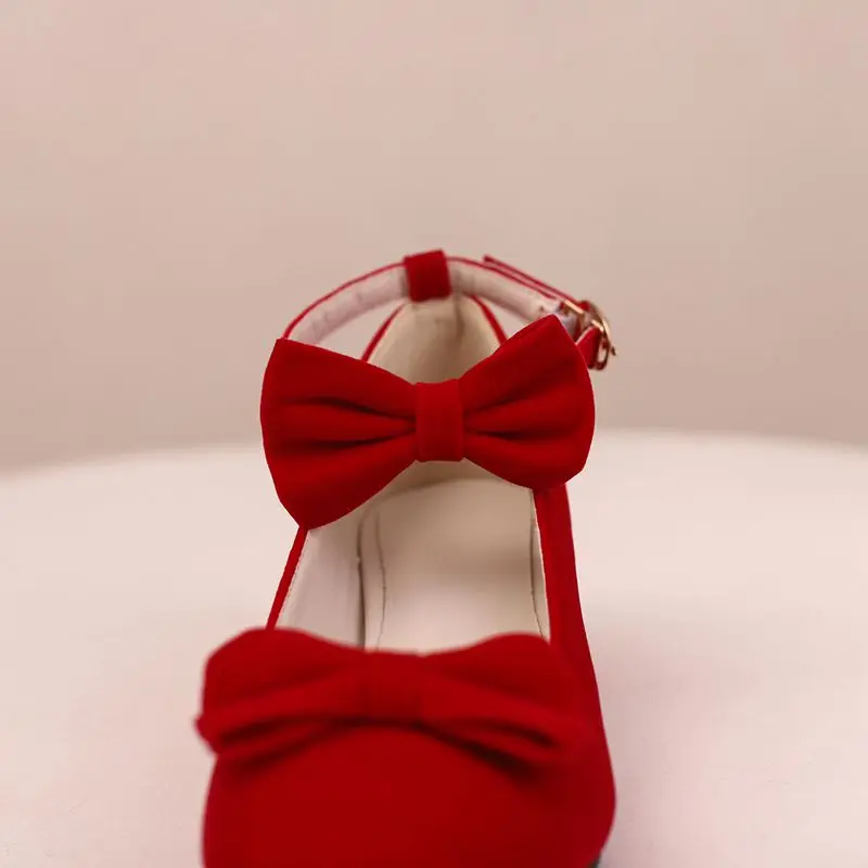 REAVE CAT Janes Pumps 32 33 Round Toe Block Heels 5.5cm Buckle Strap Bowknot Size 45 46 47 Flock Suede Shoes