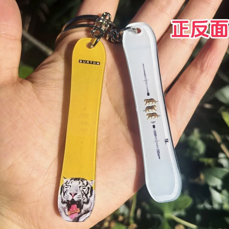 8CM 1PC Mini Snowflake Snowboard Acrylic Keychain Pendant Ski Games Sled Board Key Chain Keyring Sports and Snow Festival Gift view 5