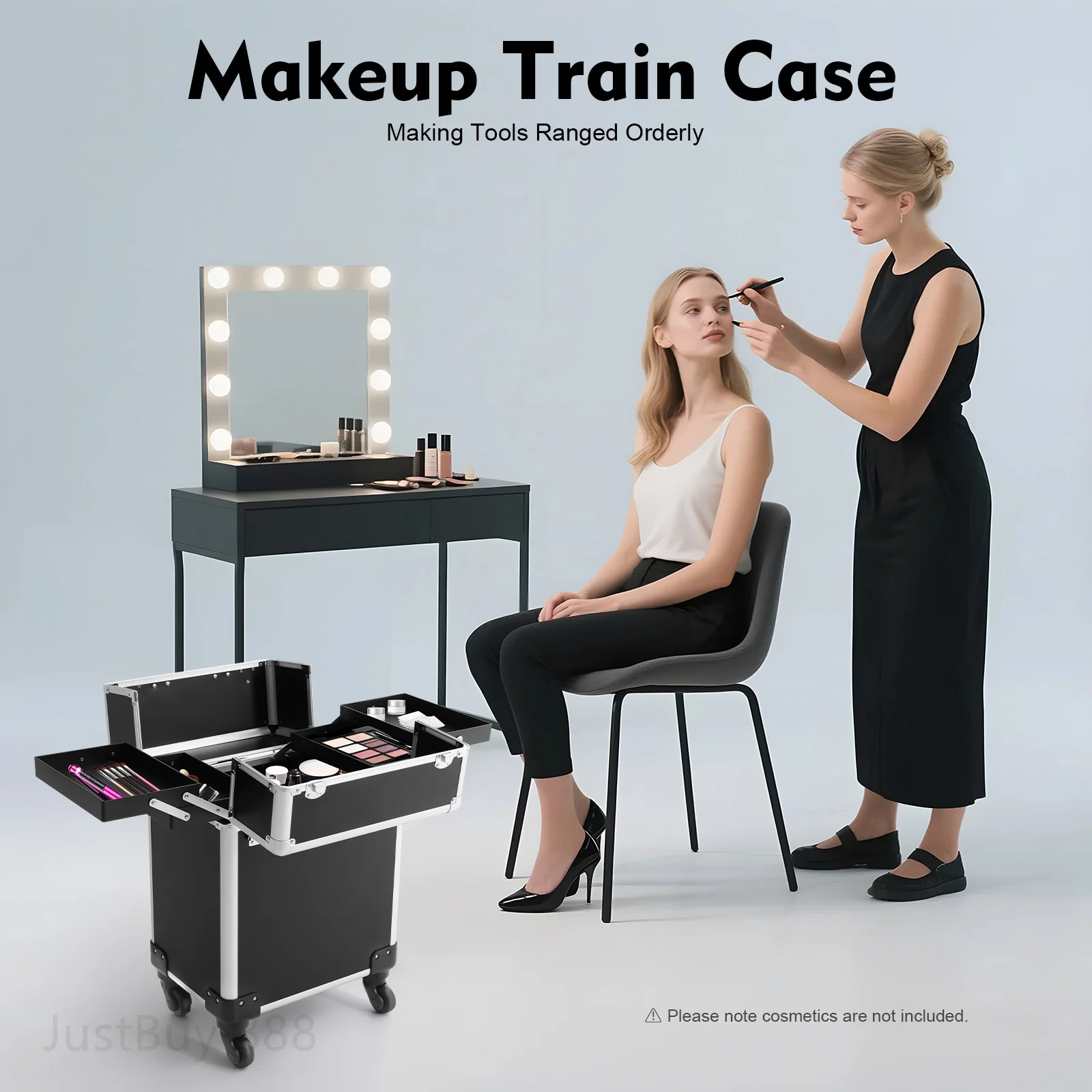 

Large Capacity 33.5in Rolling Makeup Case Professional Aluminum Cosmetic Trolley with Keys for Travel Nail Hair Stylists