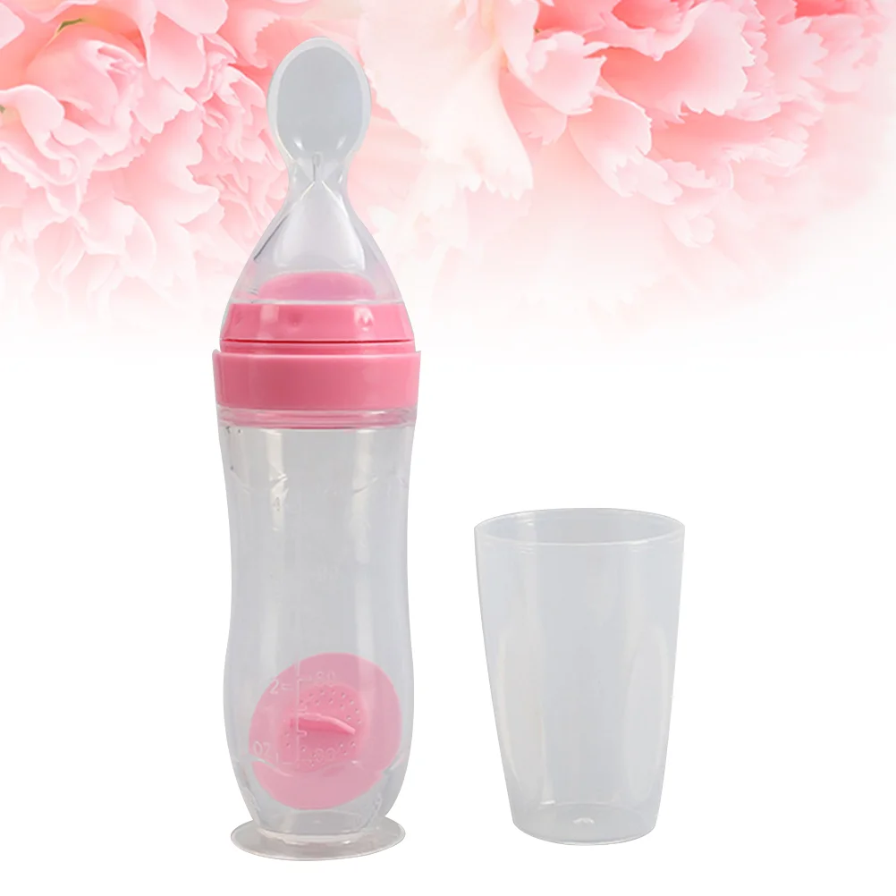 120ML Baby Suction Type Rice Paste Milk Bottle Safe Infant Silicone Feeder Creative Squeezing Feeding Bottles (Pink)