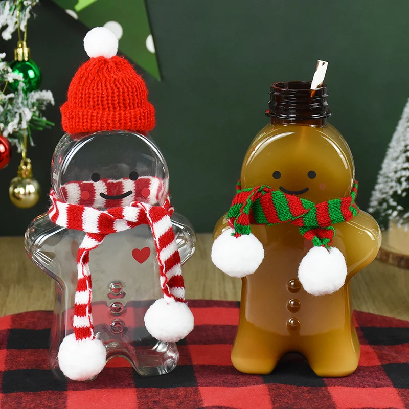 Christmas Festival Drink Bottle Xmas Gingerbread Man Bottles Christmas Party Candy Wrapping Juice Coffee Cup 2023 Navidad Gifts